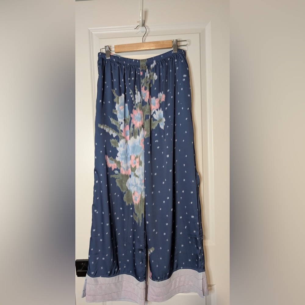 Women's Navy Floral Wide-Leg Pajama Pants